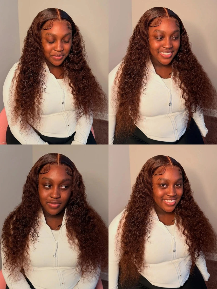 Chocolate Brown #4 Colored 13x4 Lace Front Wigs Deep Wave Human Hair 28 30 Inch Transparent Lace Frontal Wigs Curly Pre Plucked