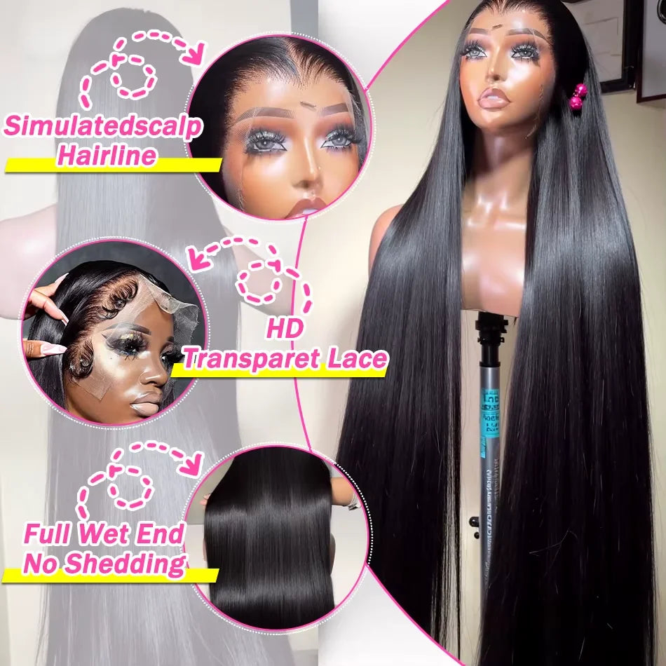 30 36 inch Bone Straight Human Hair Wigs 13x4 Hd Lace Frontal Wig Brazilian 13x6 Straight Lace Front Human Hair Wig For Women