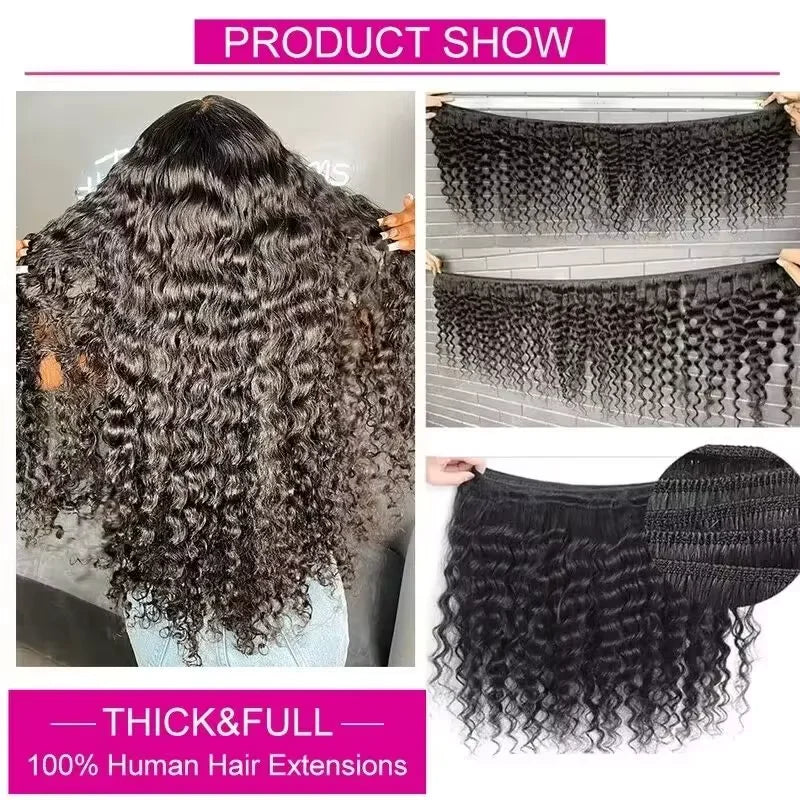 Brazilian Water Deep Wave Bundles with Frontal Natural Black Bundles Raw Hair Weaving 3 Bundles with Closure 4x4 For Extensions