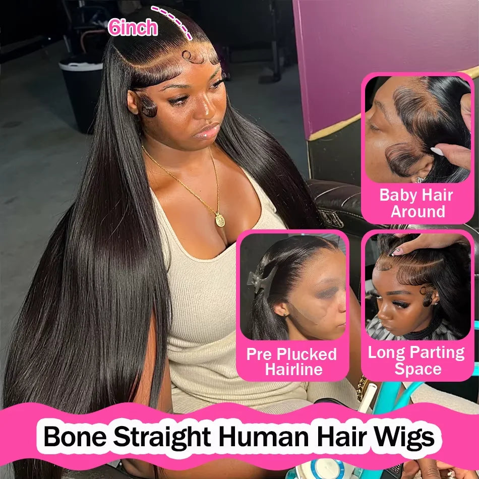 30 36 inch Bone Straight Human Hair Wigs 13x4 Hd Lace Frontal Wig Brazilian 13x6 Straight Lace Front Human Hair Wig For Women