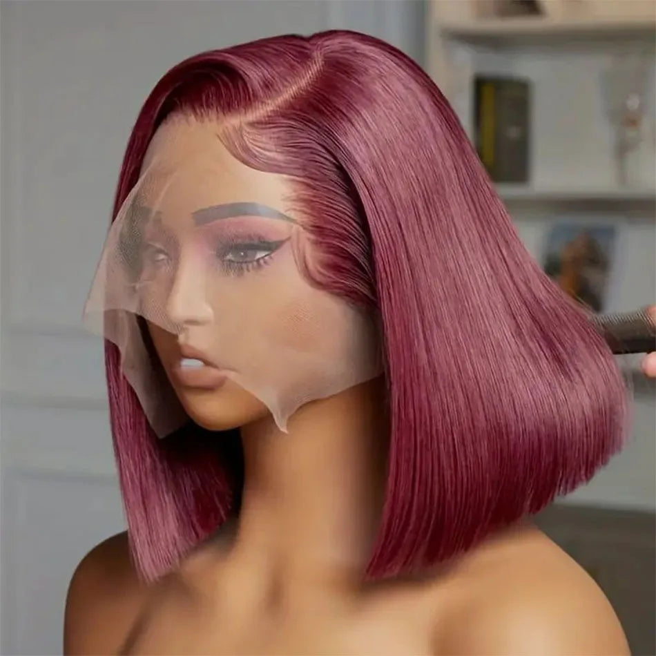 13X4 Lace Human Hair Wigs for Women Straight 99J Burgundy Bob Wigs 4X4 Hd Lace Front Wig for Black Women
