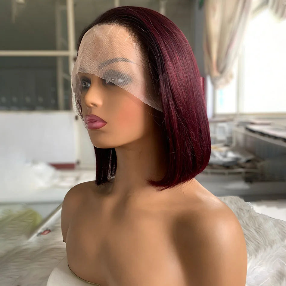 13X4 Lace Human Hair Wigs for Women Straight 99J Burgundy Bob Wigs 4X4 Hd Lace Front Wig for Black Women