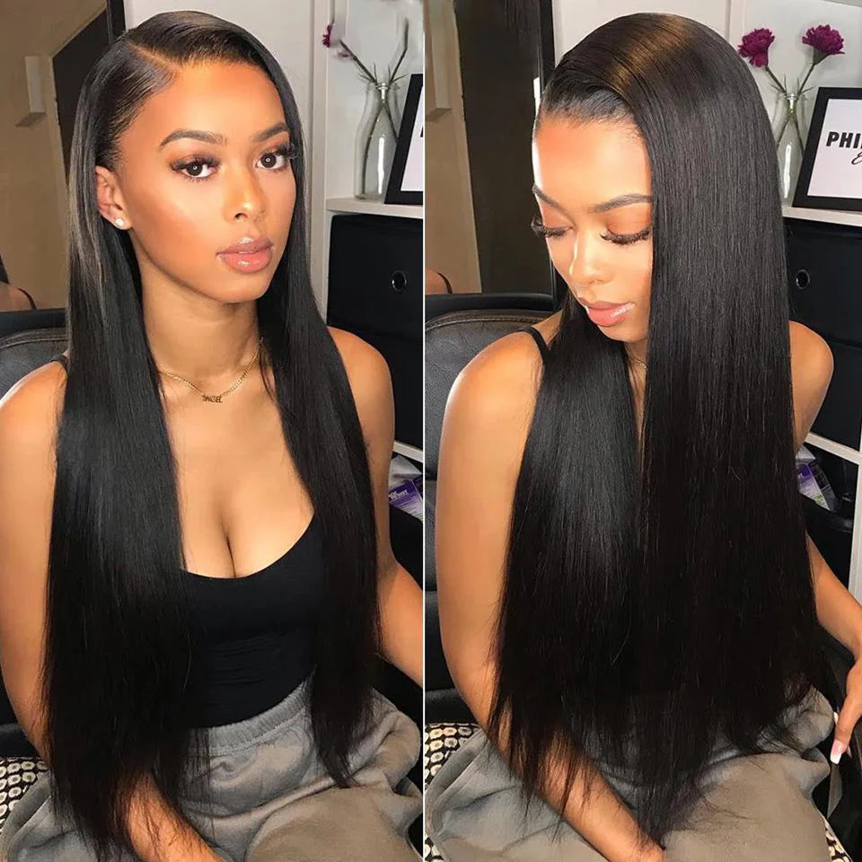 Straight 13x4 Glueless Lace Front Wig Human Hair 18inch to 30inches Natural Color 200% Density Full Lace Frontal Human Hair Wigs