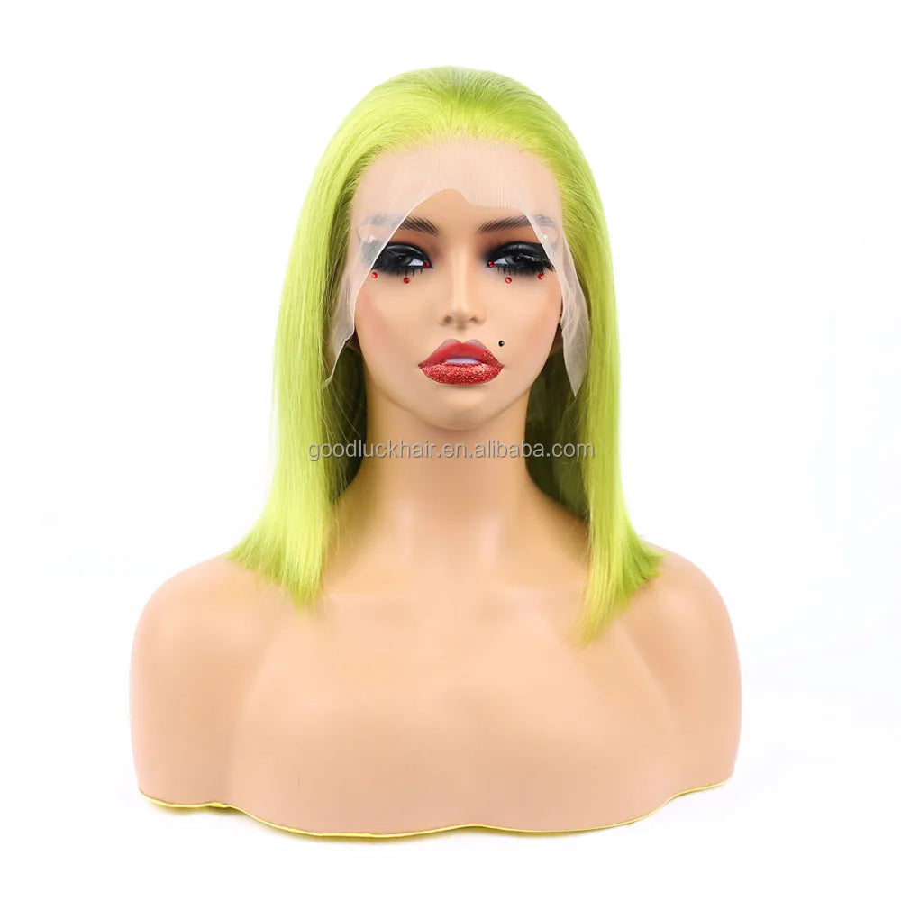 GL Cheap Wholesale Brazilian Pink Bob Wigs Double Drawn Human Hair Wigs for Black Women HD Transparent Pink Lace Front Wigs