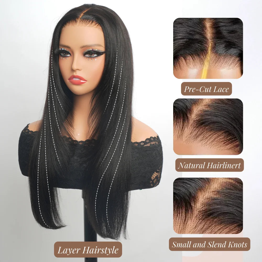 Ready to Ship Layer Style 180% 13x4 Transparent Lace Front Wigs Brazilian 5x7 Closure Straight Human Hair Wigs for Black Women