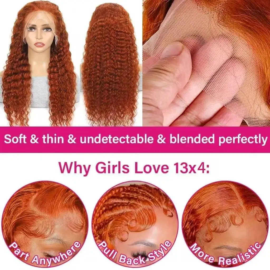 Vietnamese Raw Hair Wigs Deep Wave Cuticle Aligned Hair Ginger Wigs Human Hair Lace Front 30 40inch Virgin Curly Wig Human Hair