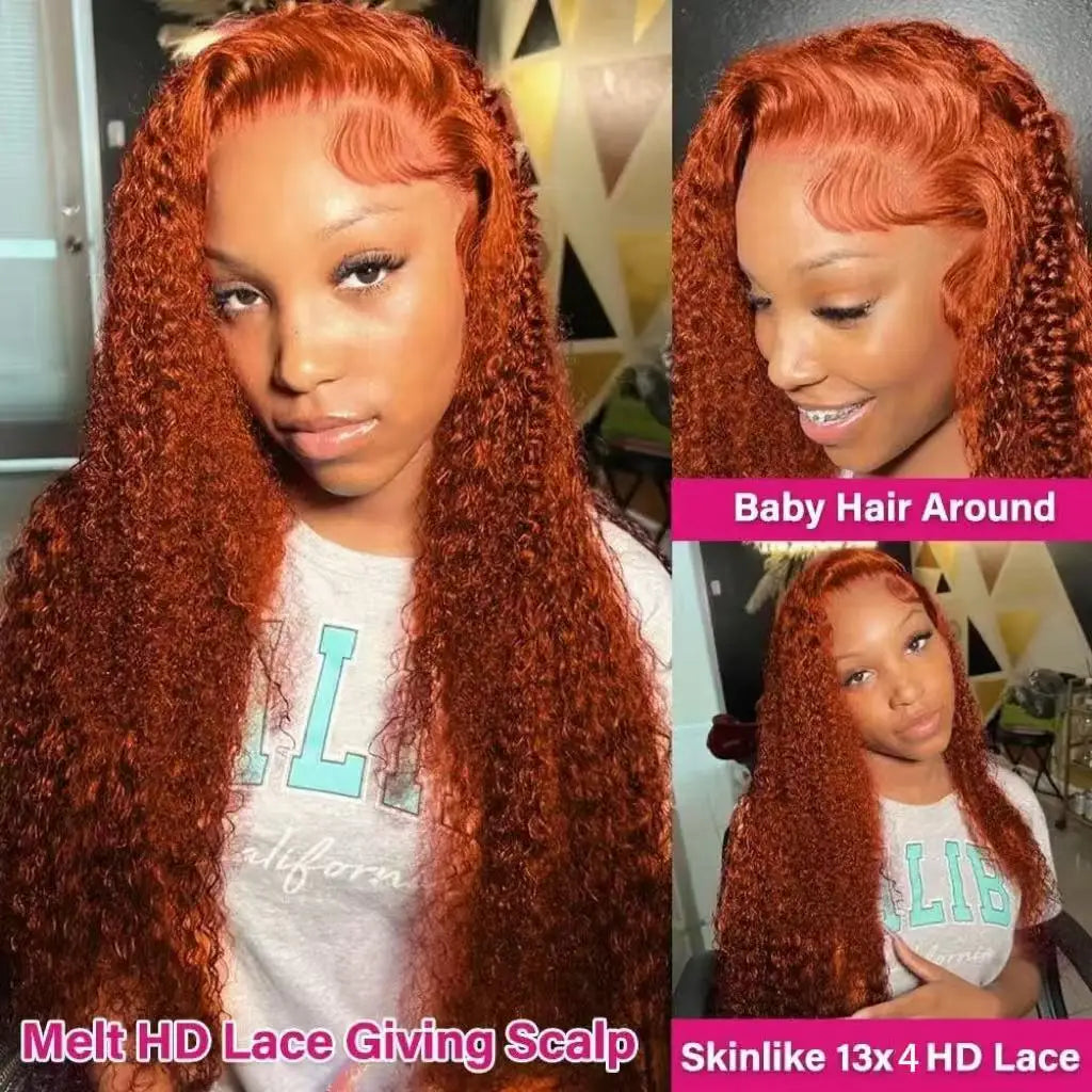 Vietnamese Raw Hair Wigs Deep Wave Cuticle Aligned Hair Ginger Wigs Human Hair Lace Front 30 40inch Virgin Curly Wig Human Hair
