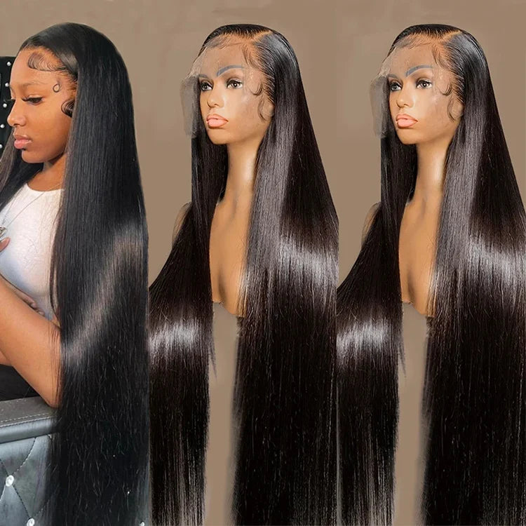 Straight 13x4 Glueless Lace Front Wig Human Hair 18inch to 30inches Natural Color 200% Density Full Lace Frontal Human Hair Wigs