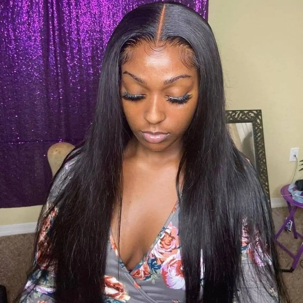 Straight 13x4 Glueless Lace Front Wig Human Hair 18inch to 30inches Natural Color 200% Density Full Lace Frontal Human Hair Wigs