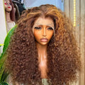 13x4 Hd Lace Water Deep Wave Frontal Wig Highlight Honey Brown Glueless Curly Human Hair Wigs Colored Bob for Women 30 Inch