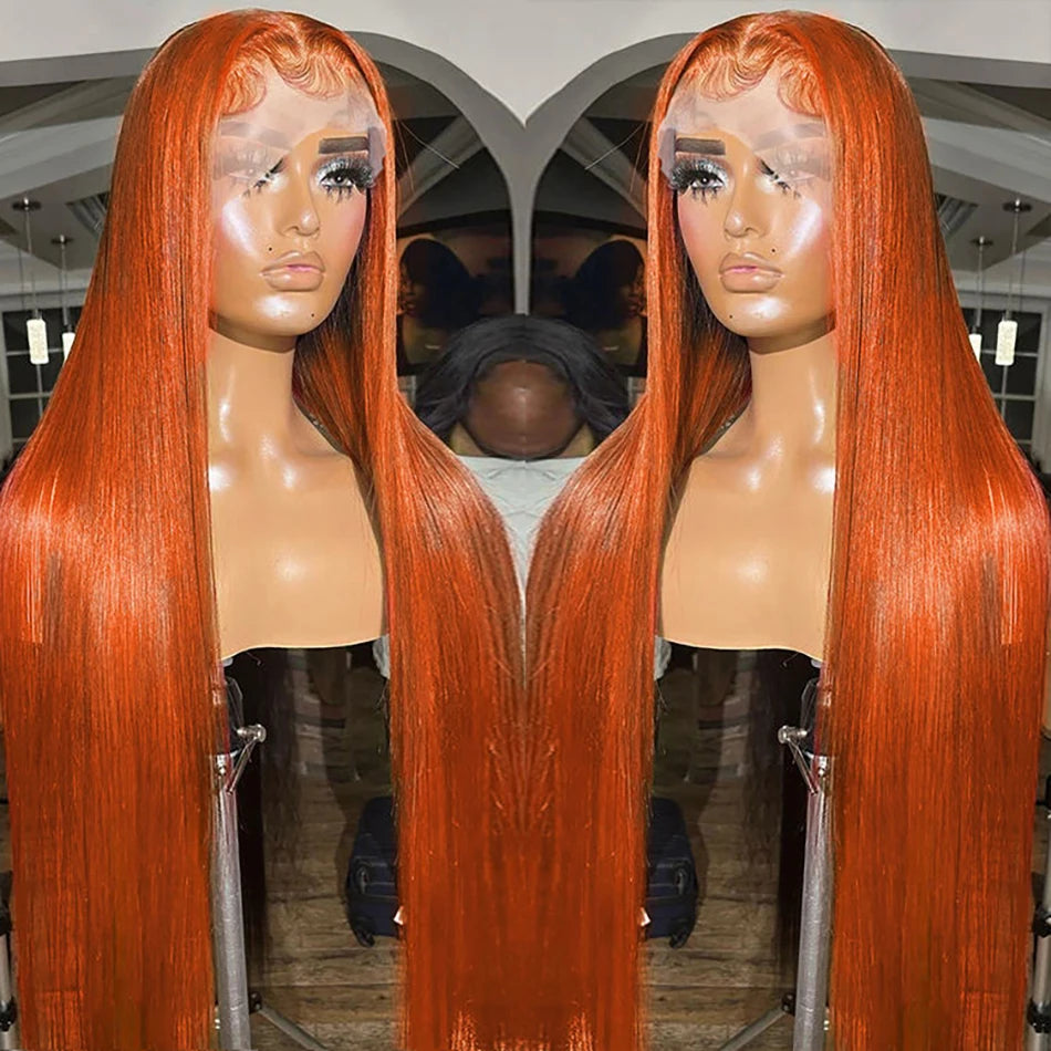Hot Selling Wholesale Colored Human Hair Wigs, HD Lace Front Wig, Ginger Orange Red Wigs Lace Front Human Hair for Black Women