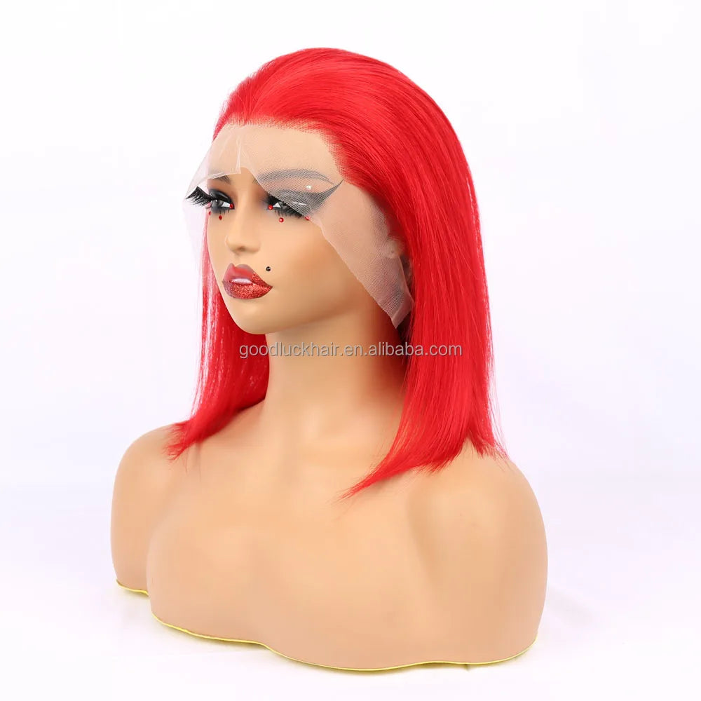 GL Cheap Wholesale Brazilian Pink Bob Wigs Double Drawn Human Hair Wigs for Black Women HD Transparent Pink Lace Front Wigs