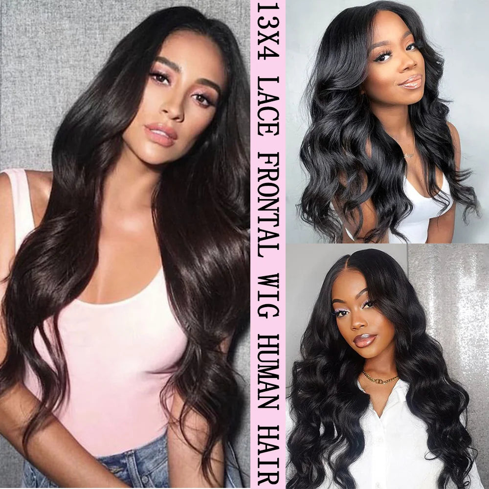 Unprocessed Indian Virgin Cuticle Aligned Human Hair Wigs Body Wave 13x4 Transparent Lace Frontal Natural Color Wigs
