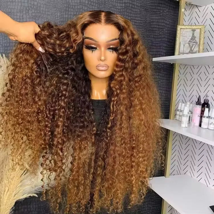 13x4 Hd Lace Water Deep Wave Frontal Wig Highlight Honey Brown Glueless Curly Human Hair Wigs Colored Bob for Women 30 Inch