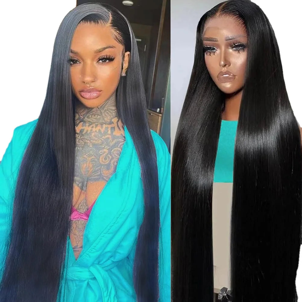 Straight 13x4 Glueless Lace Front Wig Human Hair 18inch to 30inches Natural Color 200% Density Full Lace Frontal Human Hair Wigs