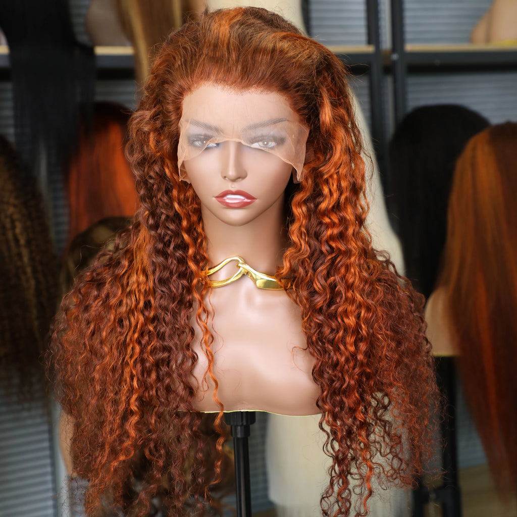 Water Wave 4/350 Highlight 13x6 HD Lace Frontal Human Hair Wigs Brazilian Ginger Orange Brown Piano Colored Human Hair Wigs 200%