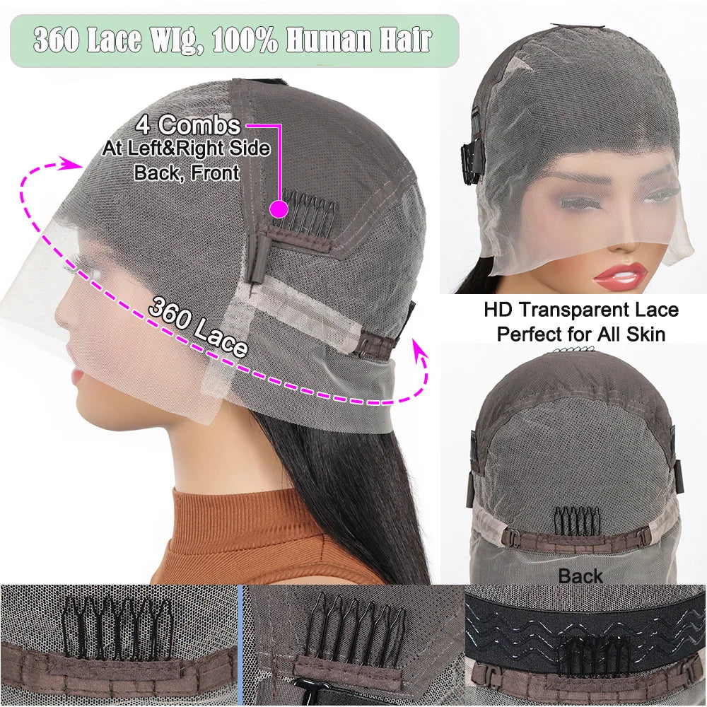 Straight Hiar 360 Full Lace Wig Human Hair 180% Density Pre Plucked Long 360 Lace Frontal Wigs Brazilian Hair 30 Inch