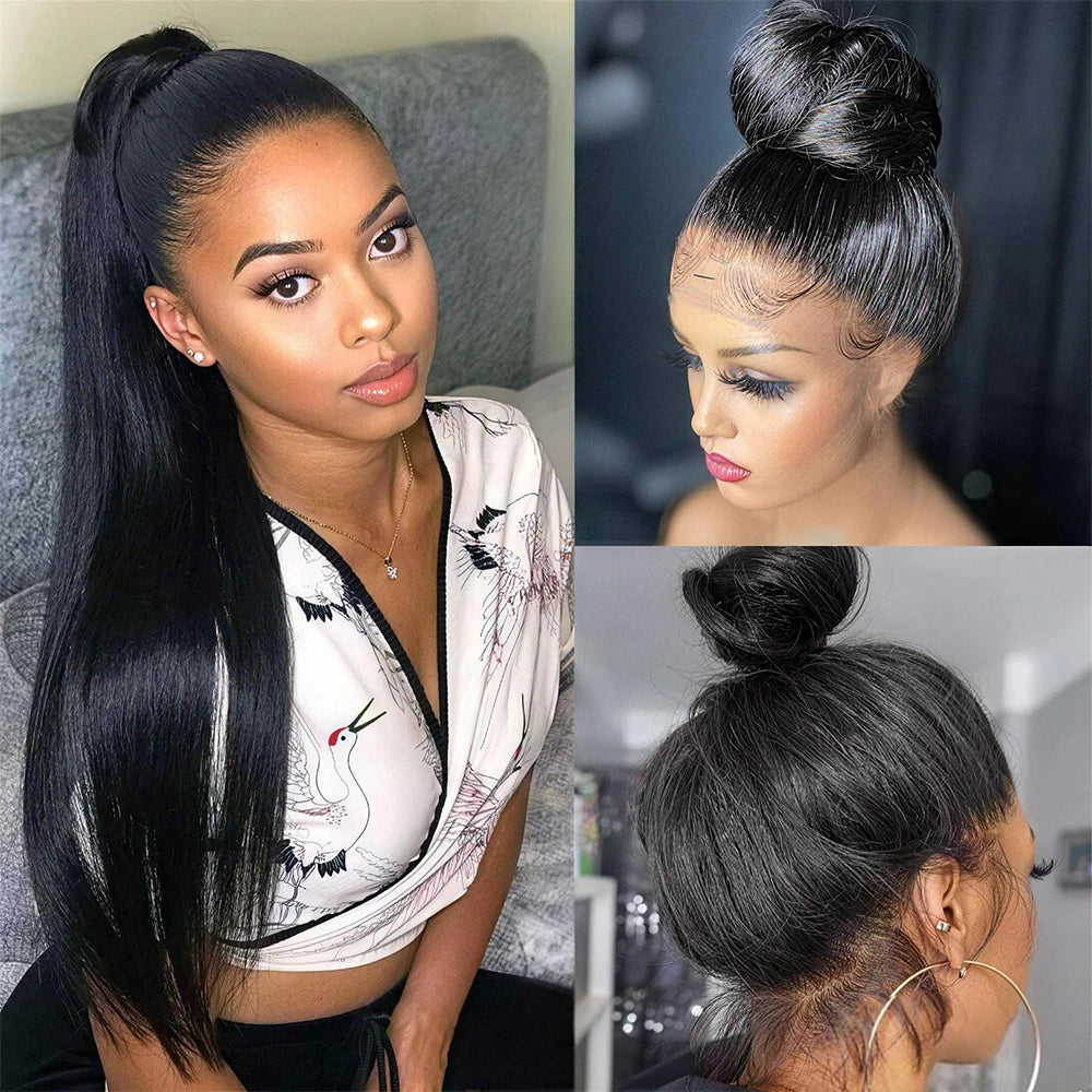 Straight Hiar 360 Full Lace Wig Human Hair 180% Density Pre Plucked Long 360 Lace Frontal Wigs Brazilian Hair 30 Inch