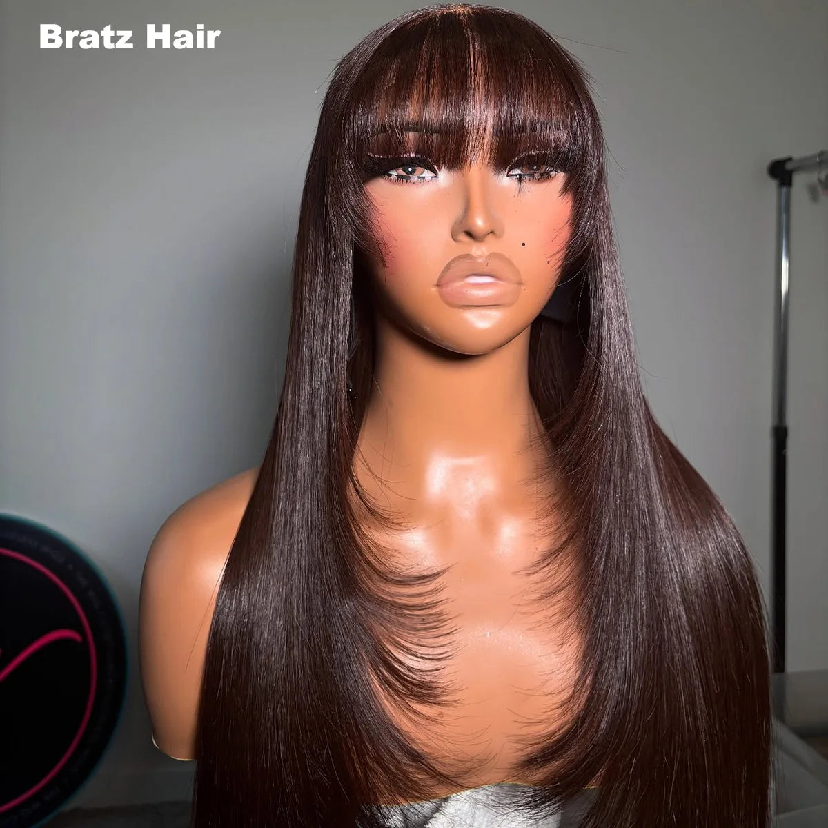 Layered Cut Chocolate Brown 4x4 5x5 Lace Closure Straight Fringe Wigs Human Hair 13x6 13x4 Lace Front Glueless Wigs with Bangs