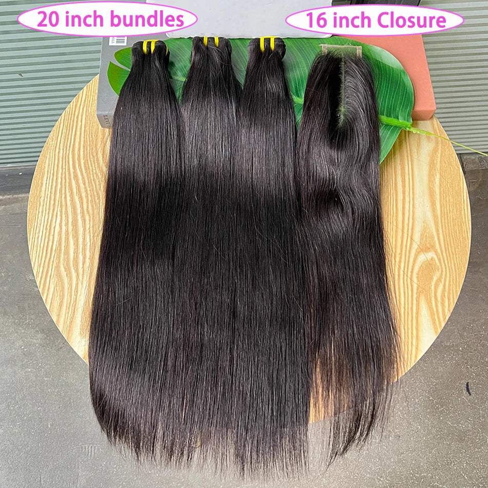 Straight Bundles With 2x6 HD Invisible Lace Closure Human Hair Natural Color Vietnamese Raw Hair Weaving Extensions For Women
