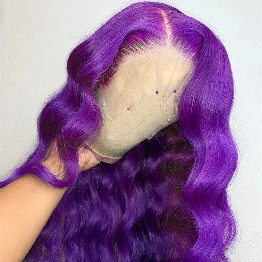 Purple Wig Long Natural Curly Wavy Wig for Women Synthetic Free Part Loose Deep Wave 13X4 Colored Wigs for Daily Party Cosplay