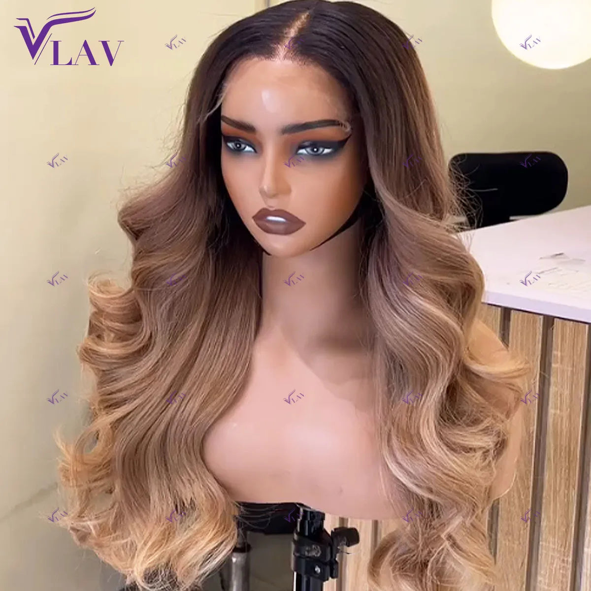 100% Human Hair 400 Density Wear And Go Body Wave Ombre Color Glueless Wigs Human Hair 13x6 HD Lace Frontal Wig Preplucked VLAV