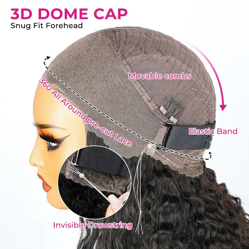 ISEE Hair  360 Glueless Kinky Straight  Wig Pre-Cut Lace InvisiFit Strap Mongolian Kinky Straight Wear Go Wig With Invisi Draw-s