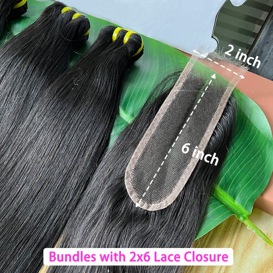 Straight Bundles With 2x6 HD Invisible Lace Closure Human Hair Natural Color Vietnamese Raw Hair Weaving Extensions For Women