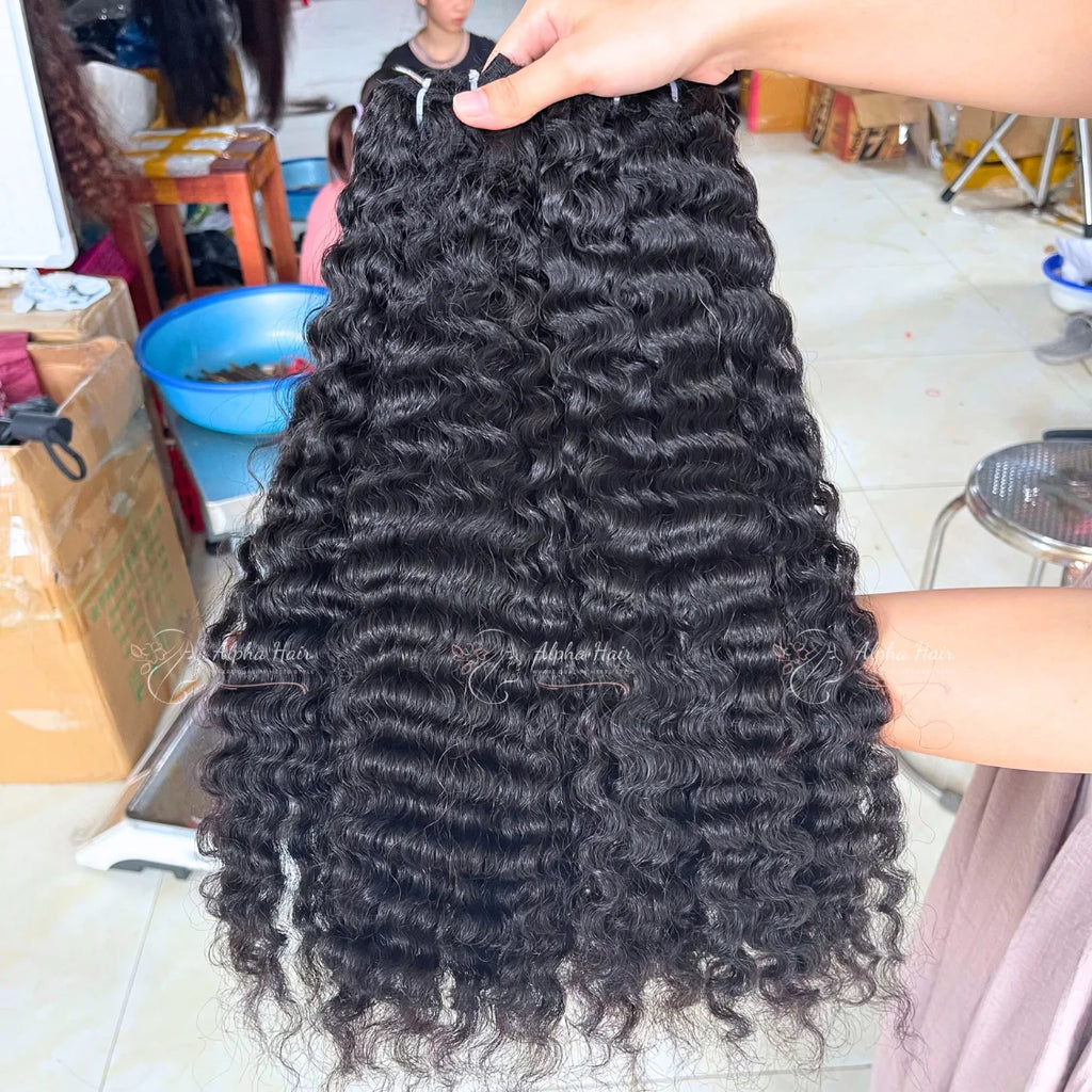 20-Inch Luxurious Vietnamese Cheap Long-Lasting Raw Hair Extensions Single Donor Deep Burmese Wave Wigs Raw Human Hair Wigs