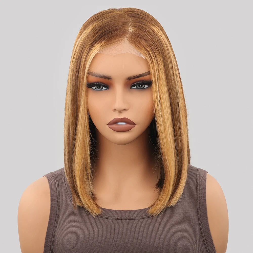 300% Bone Straight 4/27 Highlight Short Bob Wigs 99J Burgundy Glueless Wig Ready To Wear 5x5 Elastic Drawstring Lace Closure Wig