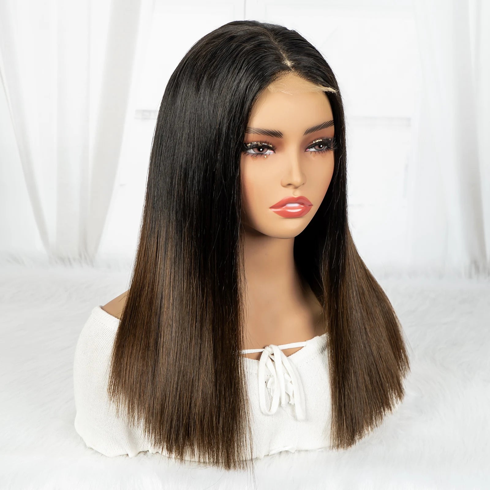 2x6 HD Lace Closure Wig 16A Double Drawn Raw Vietnamese Human Hair Wig 1BT4 Color Bone Straight Human Hair Wig for Black Women