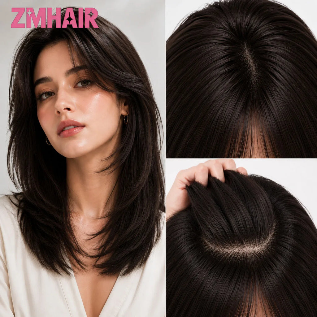 European Raw Human Hair Wig 6x6 Silk Top Realistic Scalp Glueless Wigs Layered Straight 150% Density PU Front Elastic Net Wig