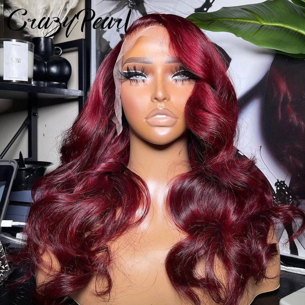 99J Burgundy Lace Front Wigs Human Hair Red Burgundy Wig 250% Density 13X6 Body Wave Lace Front Wigs Pre Plucked Glueless Lace
