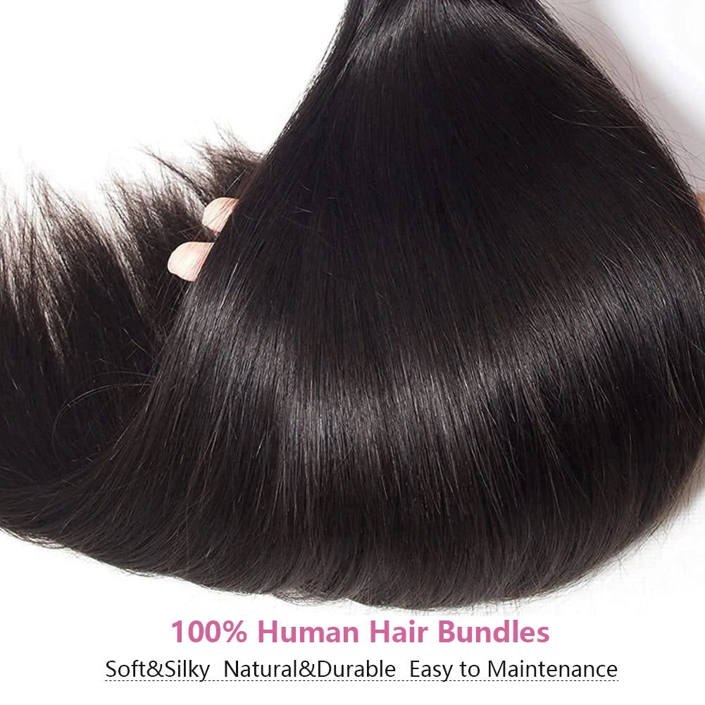 Straight 5x5 Clousre With Bundles Virgin Raw Human Hair Weaving Bundles With 13x6 Frontal Closure Natural Human Hair Extensions