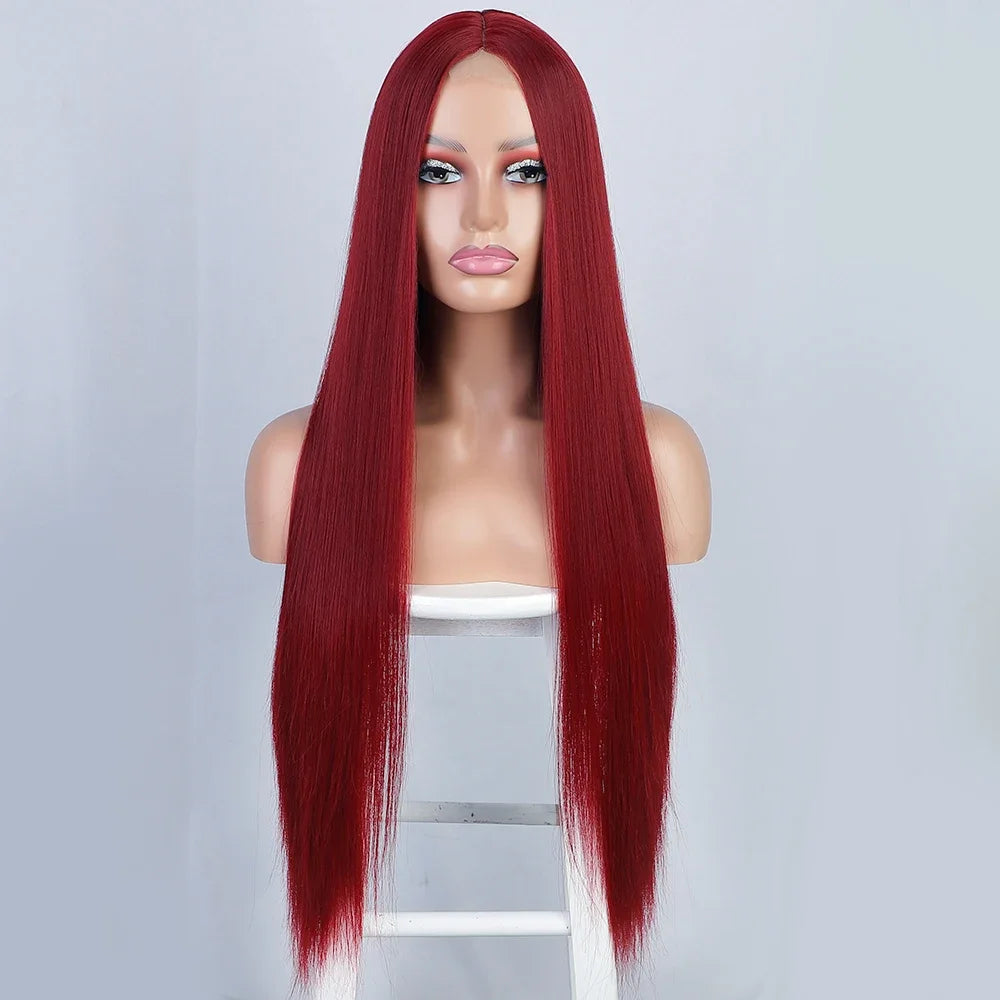 Long Synthetic Straight Wig 32 Inch White Middle Part Wigs for Women Cosplay Blonde Ginger Heat Resistant Fiber Hair Wig