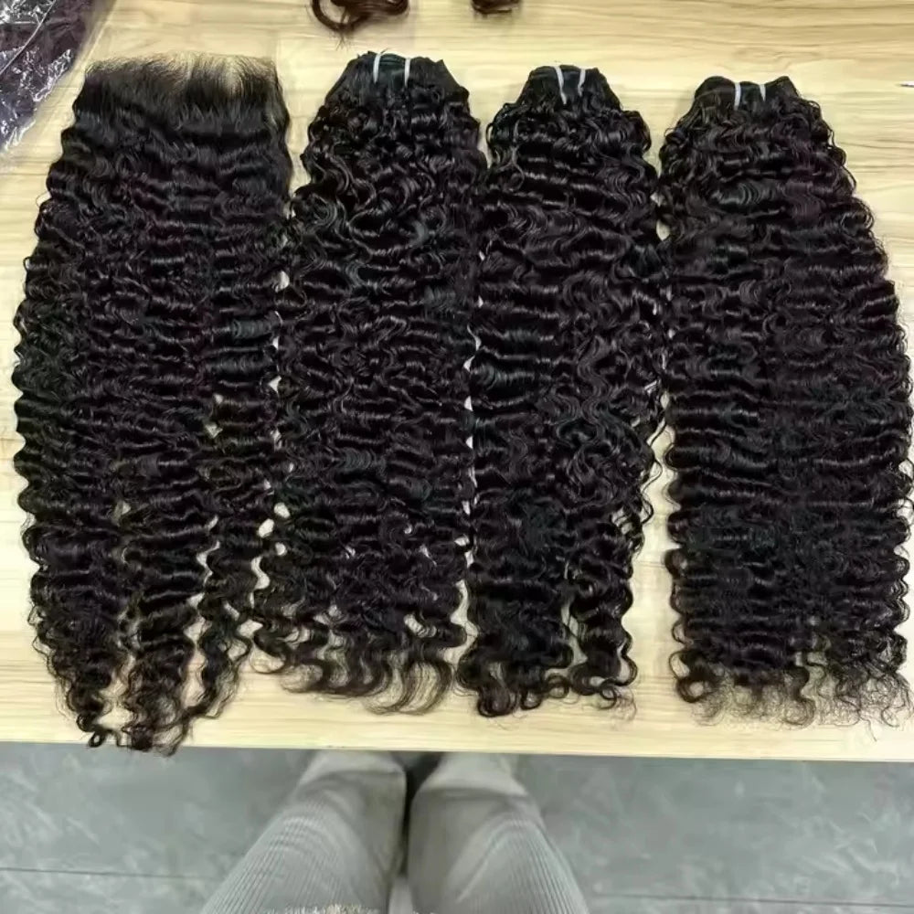 Burmese Curly 4x4 13x4 Real HD Lace Frontal With Bundles  Human Hair Bundles With Closure Raw Weaves Human Hair With Closures