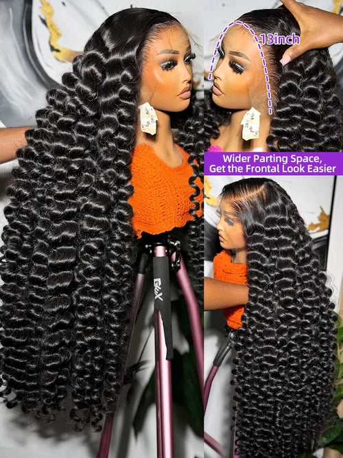 100% Human Hair Brazilian Deep Wave 300% Density 40 Inch Wigs Loose Water Wave Lace Front Wig 4x4 13x6 HD Lace Human Hair Wig