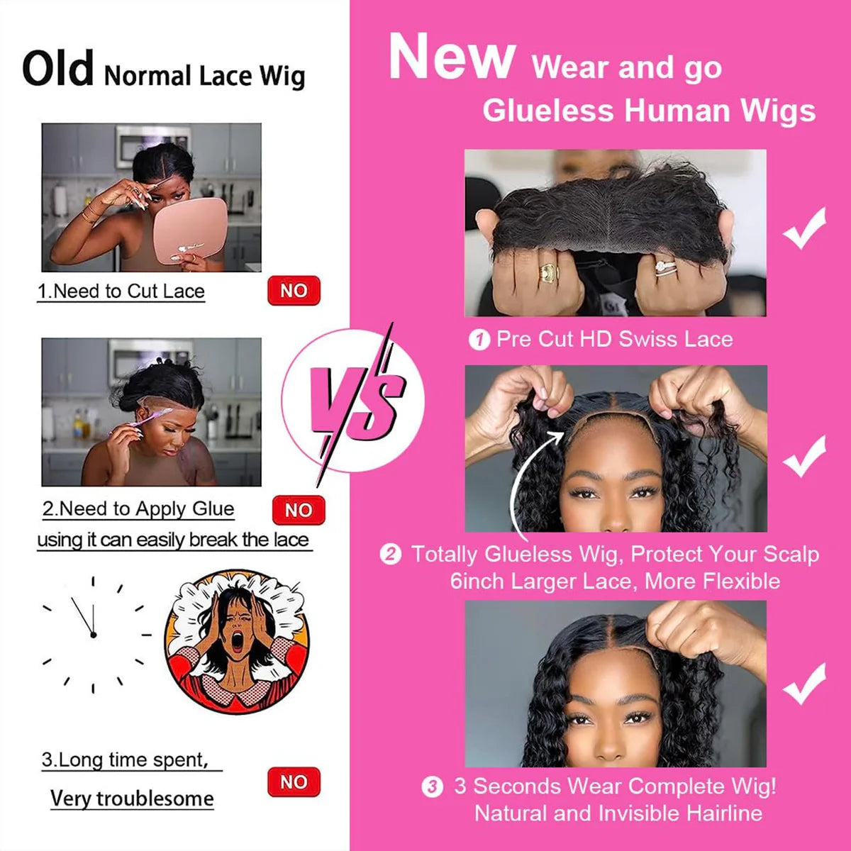 Waer and Go Glueless Wig 100% Human Hair 2x6 Kim K Closure Wig with Bangs Ombre Dark Burgundy Straight Wig Pre Cut Glueless Wig