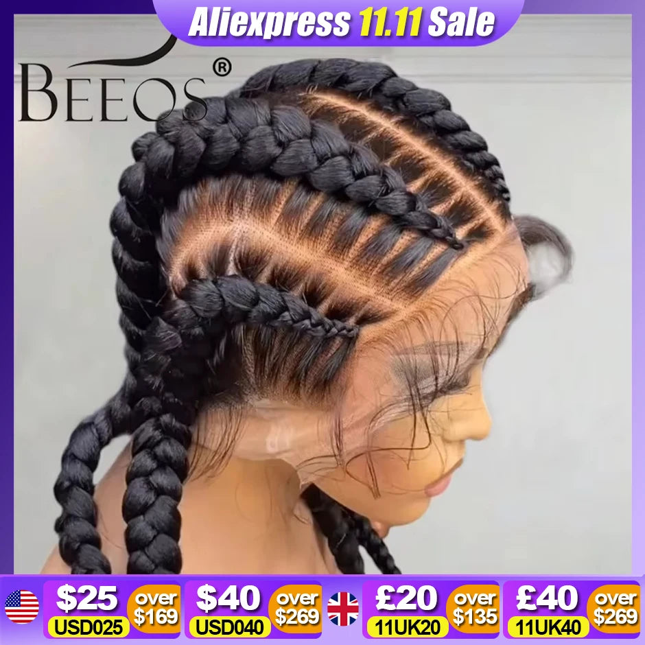 BEEOS Full Lace Wig Skinlike HD Braid Pre Plucked Hairline Wigs For Women Silky Straight Free Parting Virgin Raw Hair Brazilian