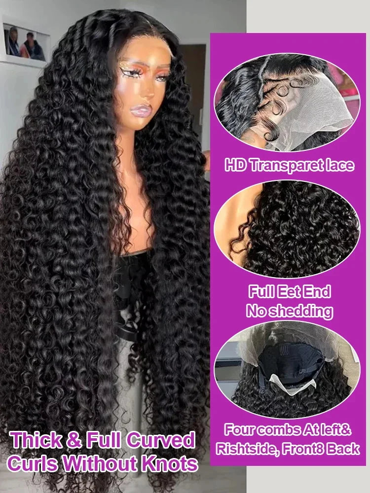 40Inch Wigs 100%Human Hair Kinky Curly Lace Front Wigs 13x6 HD Lace Human Hair Wigs Vietnamese Hair 300%Density Jerry Curly Wigs