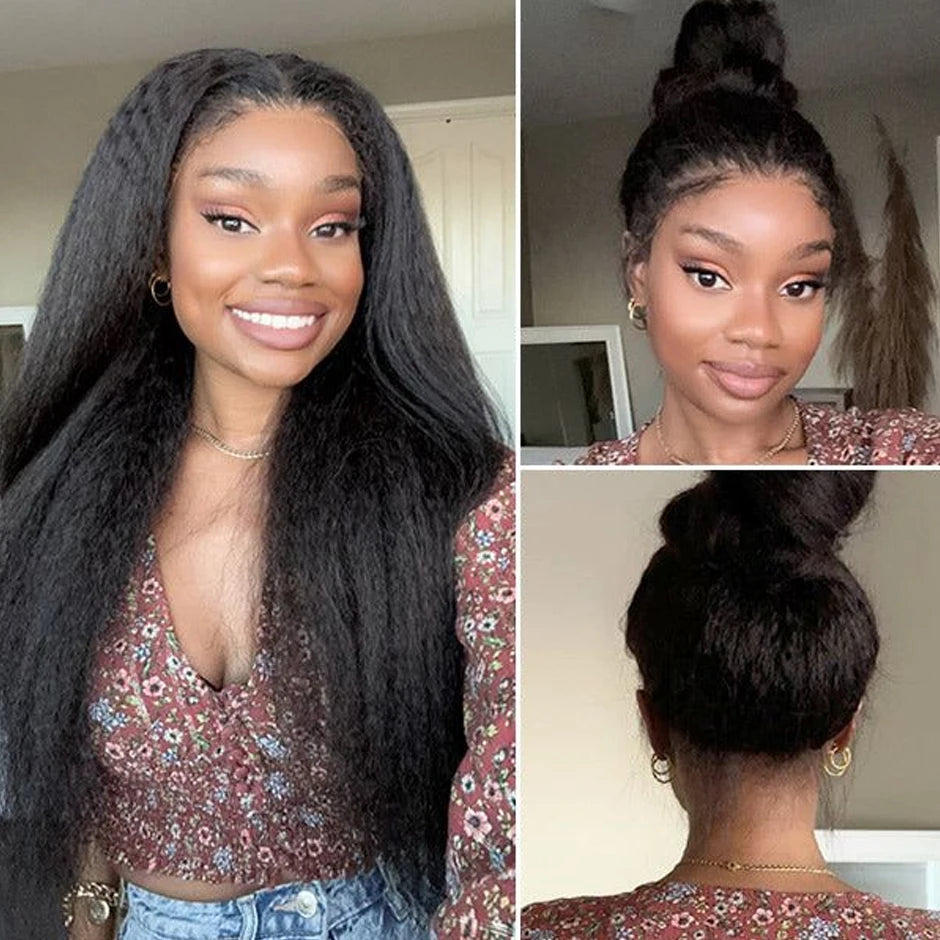 ISEE Hair  360 Glueless Kinky Straight  Wig Pre-Cut Lace InvisiFit Strap Mongolian Kinky Straight Wear Go Wig With Invisi Draw-s