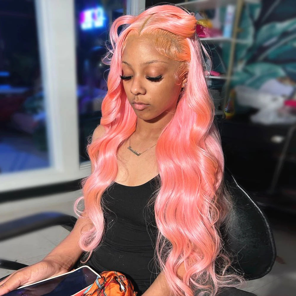 13x4 Body Wave Light Pink Lace Front Wig Human Hair Wigs Colored Wig Transparent 13x6 Hd Lace Frontal Wigs For Women 180 Density