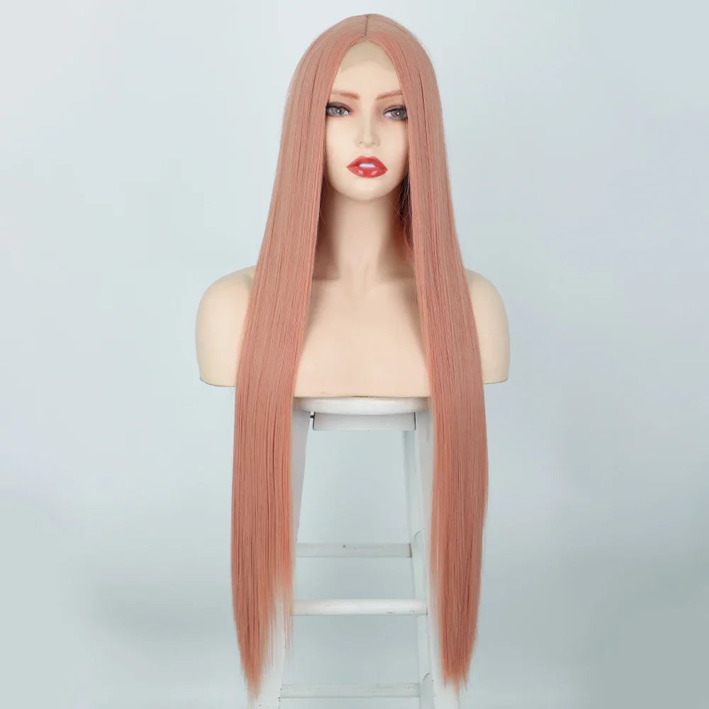 Long Synthetic Straight Wig 32 Inch White Middle Part Wigs for Women Cosplay Blonde Ginger Heat Resistant Fiber Hair Wig