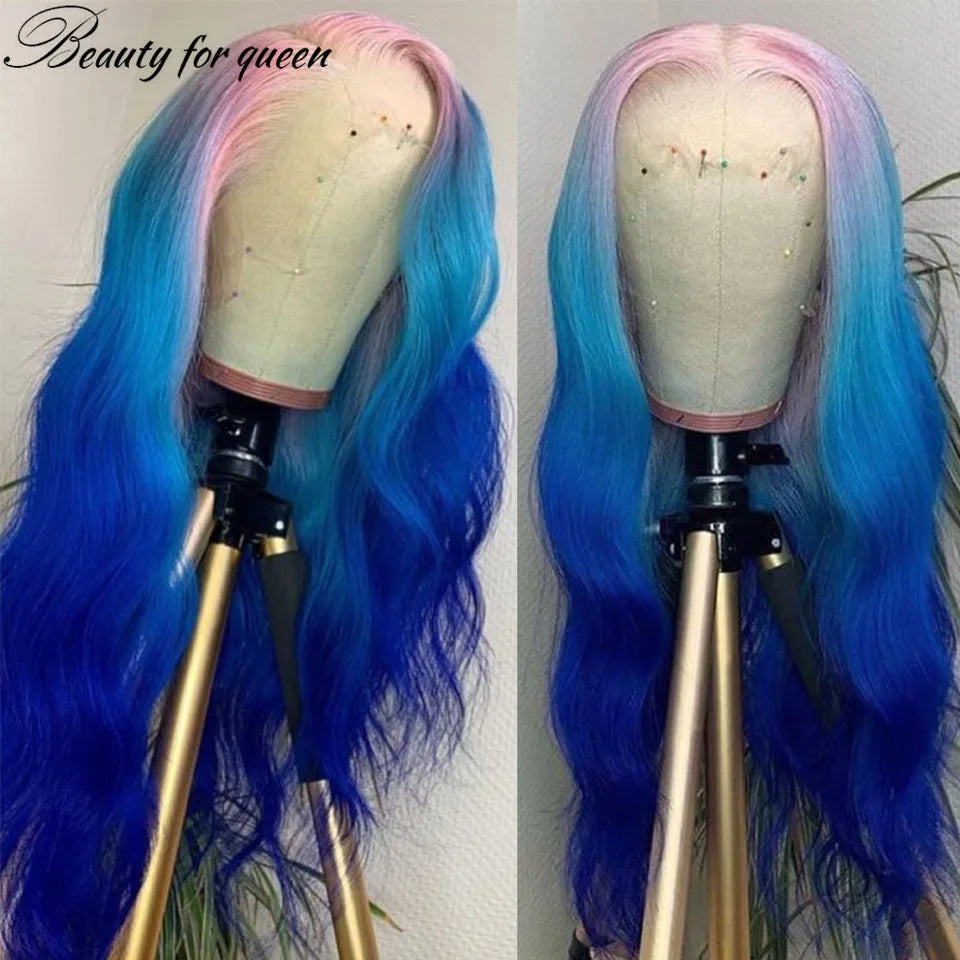 2026 Fashion Colored Blue 180% Density HD 13x4 Lace Front Wig  Glueless Wig Women Cosplay Hot Sale Good Quality Customize