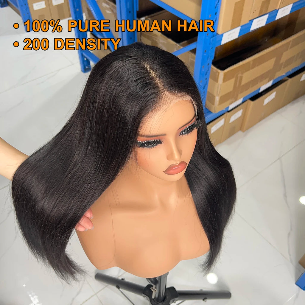 200 Density Silky Straight Glueless Wig 100% Human Hair Ready To Wear 13x4 HD Transparent Lace Closure Wig Pre Plucked