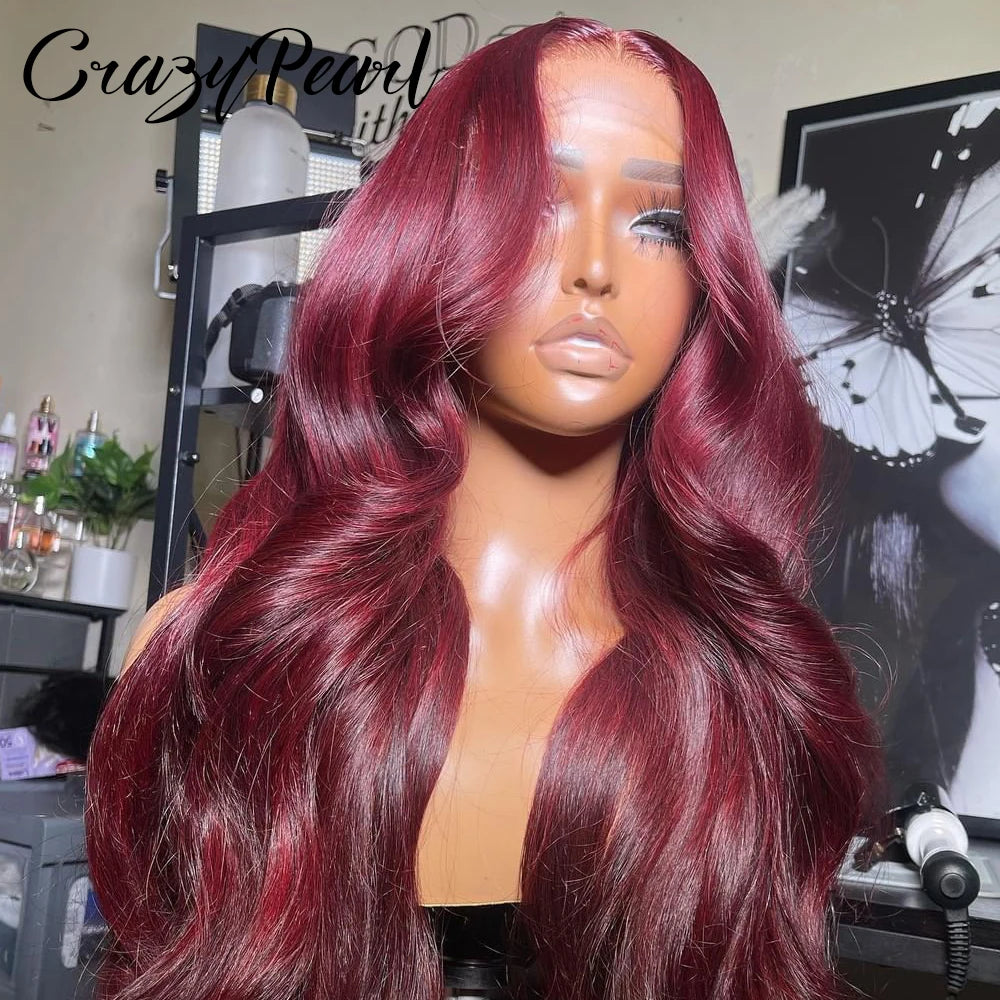 99J Burgundy Lace Front Wigs Human Hair Red Burgundy Wig 250% Density 13X6 Body Wave Lace Front Wigs Pre Plucked Glueless Lace