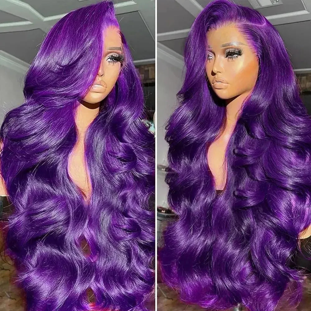 Purple Wig Long Natural Curly Wavy Wig for Women Synthetic Free Part Loose Deep Wave 13X4 Colored Wigs for Daily Party Cosplay