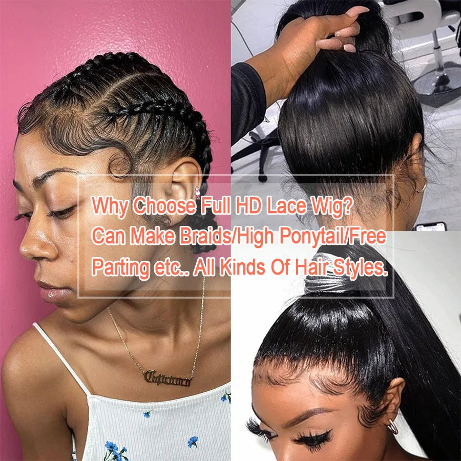 BEEOS Full Lace Wig Skinlike HD Braid Pre Plucked Hairline Wigs For Women Silky Straight Free Parting Virgin Raw Hair Brazilian
