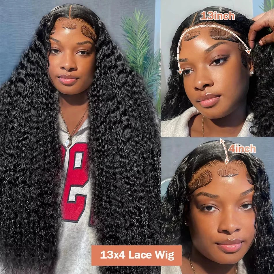 13x4 Lace Wigs 13x6 Lace Wigs Deep Wave Human Hair Wigs 20-36 Inch Transparent Lace Frontal Lace 200 Density For Women