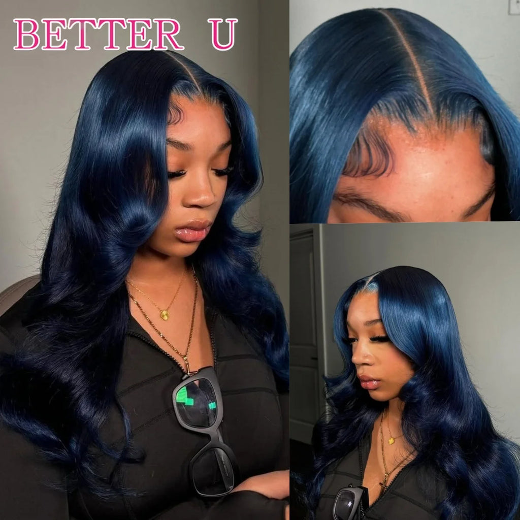 13x6 Midnight Blue Lace Front Human Hair Wigs Brazilian For Women Body Wave HD Transparent 13x4 Lace Front Human Hair Wigs